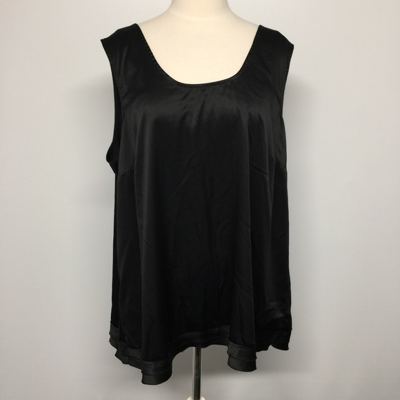 Avenue Black Satin Raw Layered Edge Sleeveless top - Picture 6 of 6